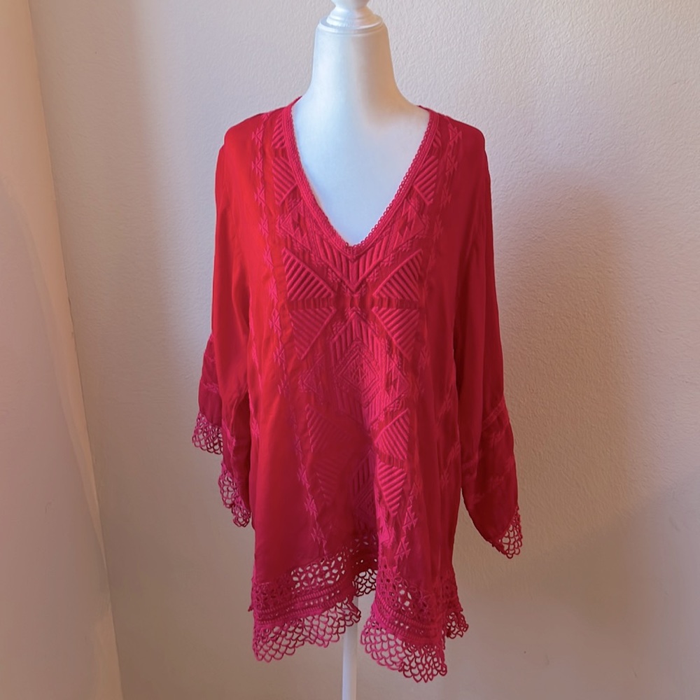 NWOT Johnny Was Embroidered Red Top